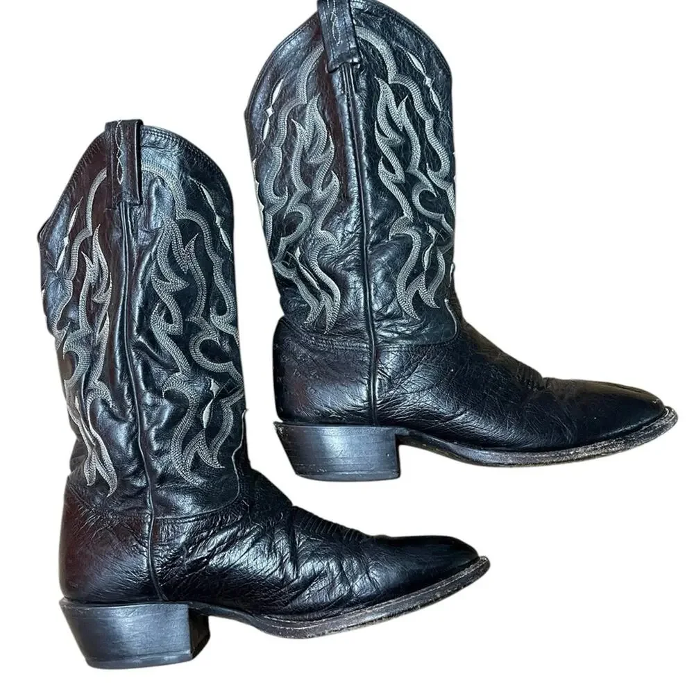 Tony Lama Black Leather Cowboy Boots size:9